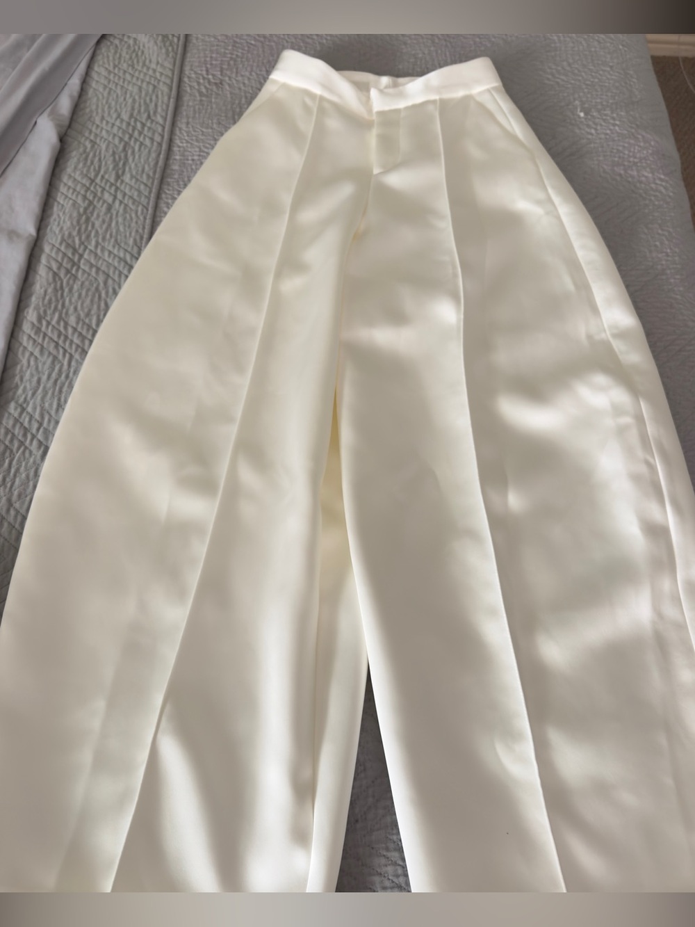 Zara Wide-Leg Satin Cream Trousers - Picture 9 of 12